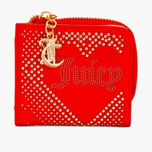 NWT Juicy Couture Red Lovely Day Zip Card Holder With Charm Zipper & Logo